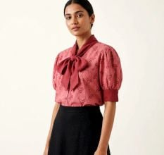 Handcrafted Cherry Knot Top with Puff Sleeves Cotton